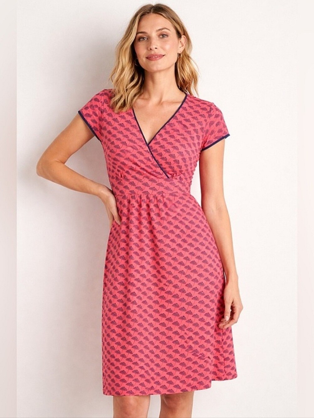 Boden "Casual Jersey Day Dress" Umbrella Pink Navy Blue #J0118 | Women's Size 2P